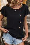 Siyah Kısa Kollu Bisiklet Yaka Yandan Düğmeli Viskon Bluz