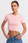 Açık Pembe Sıfır Yaka Kısa Kollu T-shirt