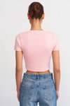 Açık Pembe Sıfır Yaka Kısa Kollu T-shirt