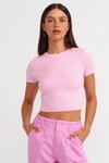 Toz Pembe Sıfır Yaka Kısa Kollu T-shirt