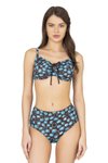 Mavi Destekli Balenli Yüksek Bel Bikini Takım