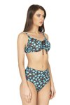 Mavi Destekli Balenli Yüksek Bel Bikini Takım