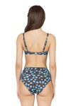 Mavi Destekli Balenli Yüksek Bel Bikini Takım