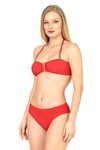 Nar Çiçeği U Aksesuarlı Dokulu Straplez Bikini Takım