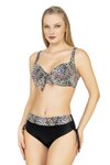 Pembe Gri Büyük Beden Balenli Destekli Renkli Leopar Desenli Bikini Takım
