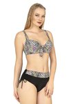 Pembe Gri Büyük Beden Balenli Destekli Renkli Leopar Desenli Bikini Takım