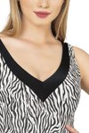 Siyah Beyaz Zebra Desenli Parıltılı Toparlayıcı V Kesim Mayo