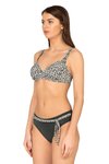 Siyah Beyaz Zigzag Desenli Bağlama Detaylı Toparlayıcı Bikini Takım