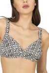 Siyah Beyaz Zigzag Desenli Bağlama Detaylı Toparlayıcı Bikini Takım