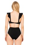 Siyah Fırfırlı İp Detaylı Yüksek Bel Bikini Takım