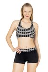 Siyah Geometrik Desenli Toparlayıcı Şortlu Bikini Takım