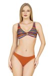Turuncu Aksesuarlı Renkli Desenli Bikini Takım
