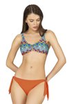 Turuncu Desenli Dokulu İpli Bikini Takım