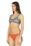 Turuncu Desenli Dokulu İpli Bikini Takım