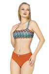 Turuncu Dokulu Desenli Straplez Bikini Takım