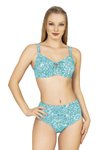 Yeşil Balenli Destekli Şal Desen Yüksek Bel Bikini Takım