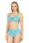 Yeşil Balenli Destekli Şal Desen Yüksek Bel Bikini Takım