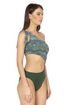 Yeşil Tek Omuz Parıltılı Mayokini