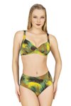 Yeşil Yaprak Desenli Toparlayıcı Yüksek Bel Bikini Takım
