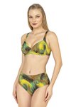 Yeşil Yaprak Desenli Toparlayıcı Yüksek Bel Bikini Takım