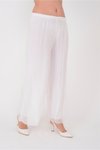 Beyaz Italyan Astarlı Lastikli İpek Pantolon