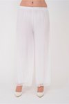 Beyaz Italyan Astarlı Lastikli İpek Pantolon