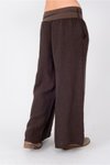 Kahverengi İtalyan Korsajlı Tokalı Kemerli Bol Paçalı Keten Pantolon