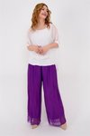 Mor Italyan Astarlı Lastikli İpek Pantolon