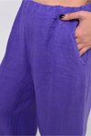 Mor İtalyan Fisto Paça Detaylı Keten Pantolon