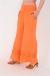 Oranj İtalyan Fisto Paça Detaylı Keten Pantolon