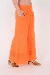 Oranj İtalyan Fisto Paça Detaylı Keten Pantolon