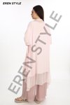 Pudra Italyan İpek Detaylı Oversize Kaftan &amp; Bluz