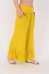 Sarı İtalyan Fisto Paça Detaylı Keten Pantolon