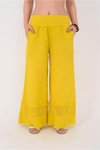 Sarı İtalyan Fisto Paça Detaylı Keten Pantolon