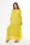 Sarı Italyan Pullu Yaka Komple İpek Şık Maksi Uzun Elbise