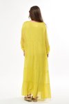 Sarı Italyan Pullu Yaka Komple İpek Şık Maksi Uzun Elbise