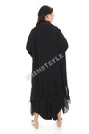 Siyah Italyan Büyük Beden İpek Detaylı Oversize Kaftan &amp; Bluz