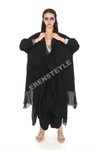 Siyah Italyan Büyük Beden İpek Detaylı Oversize Kaftan &amp; Bluz