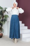 Açık Lacivert Lastik Detaylı Kar Yıkama Uzun Kot Etek