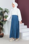 Açık Lacivert Lastik Detaylı Kar Yıkama Uzun Kot Etek