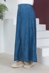 Açık Lacivert Lastik Detaylı Kar Yıkama Uzun Kot Etek