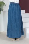 Açık Lacivert Lastik Detaylı Kar Yıkama Uzun Kot Etek