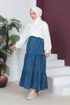 Açık Lacivert Parça Detaylı Kar Yıkama Uzun Kot Etek