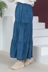 Açık Lacivert Parça Detaylı Kar Yıkama Uzun Kot Etek
