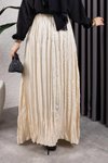 Bej Kırışık Kumaş Uzun Etek