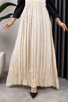 Bej Kırışık Kumaş Uzun Etek
