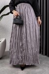 Gümüş Kırışık Kumaş Uzun Etek
