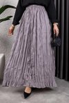 Gümüş Kırışık Kumaş Uzun Etek