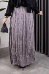 Gümüş Kırışık Kumaş Uzun Etek