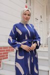 İndigo Büyük Fırça Desenli Viskon Elbise
